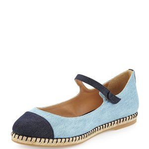 NWOT Tabitha Simmons Blue Chambray/Dark Blue Neely Cap-Toe Espadrille Flat 41/11